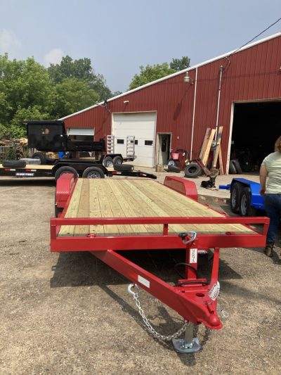 2023 Sure-Trac 7x18 (16+2) C Channel Car Hauler Trailer Stock # 2743 Red 7K